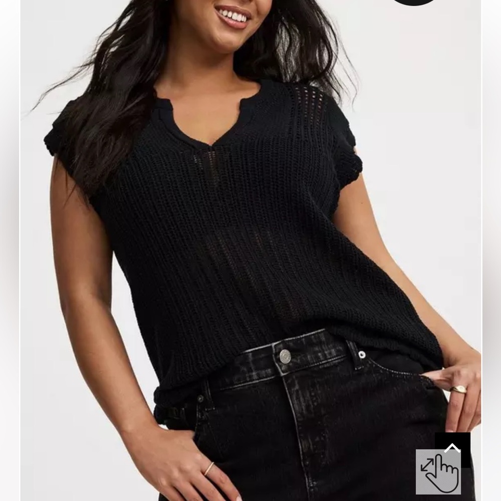 Torrid Pointelle V-Neck Pullover Black NWT 3X
